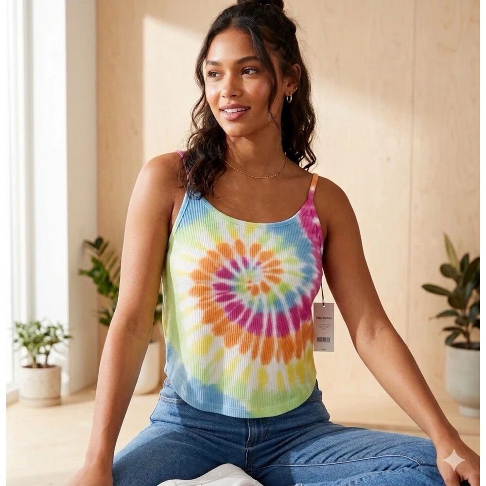 Juicy Couture Top Womens Plus 2X Tie-Dye Sleeveless Ribbed Stretch Tank New